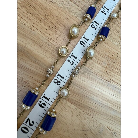 J.Crew Pearl & Blue Beaded Vintage-Inspired Necklace With Gold-Tone Chain Elegan - Picture 6 of 8